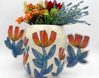 Flying Wild Tulip Vase, handmade ceramic sculptural vase