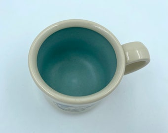 HoneyBee Cocoa Cup, small aqua and white children's cup, hot