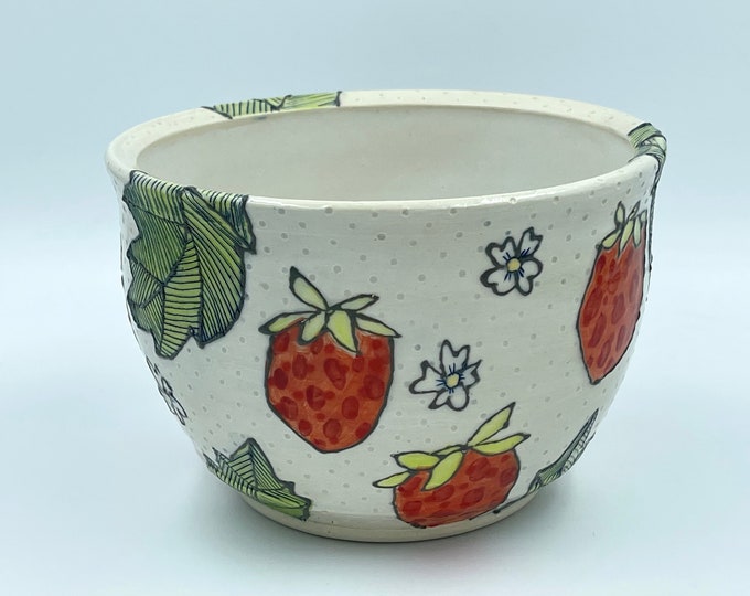 Handmade Pottery Strawberry Field Bowl