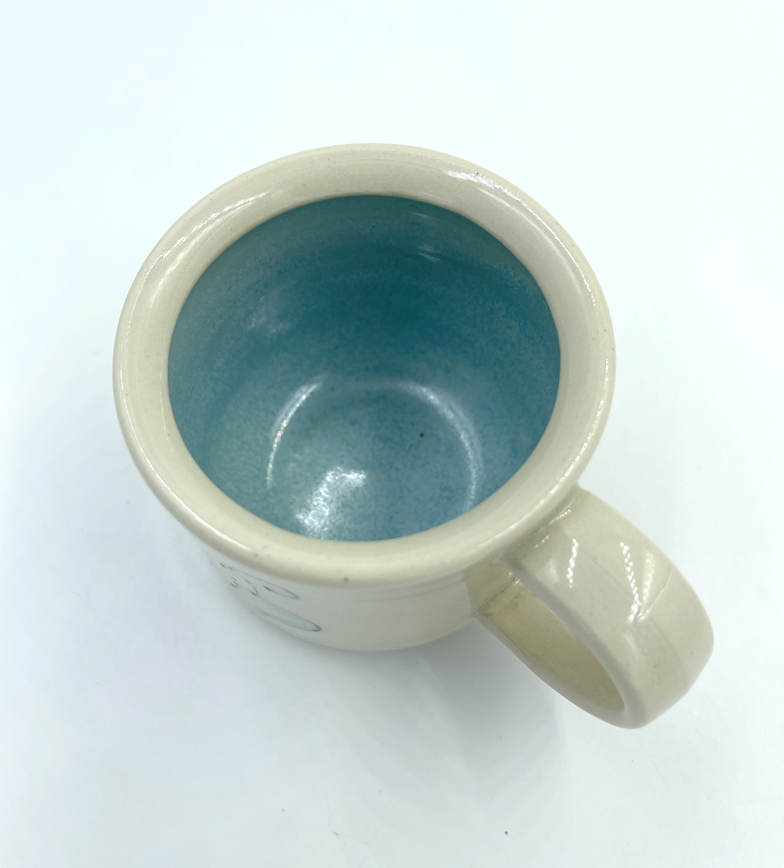 HoneyBee Cocoa Cup, small aqua and white children's cup, hot