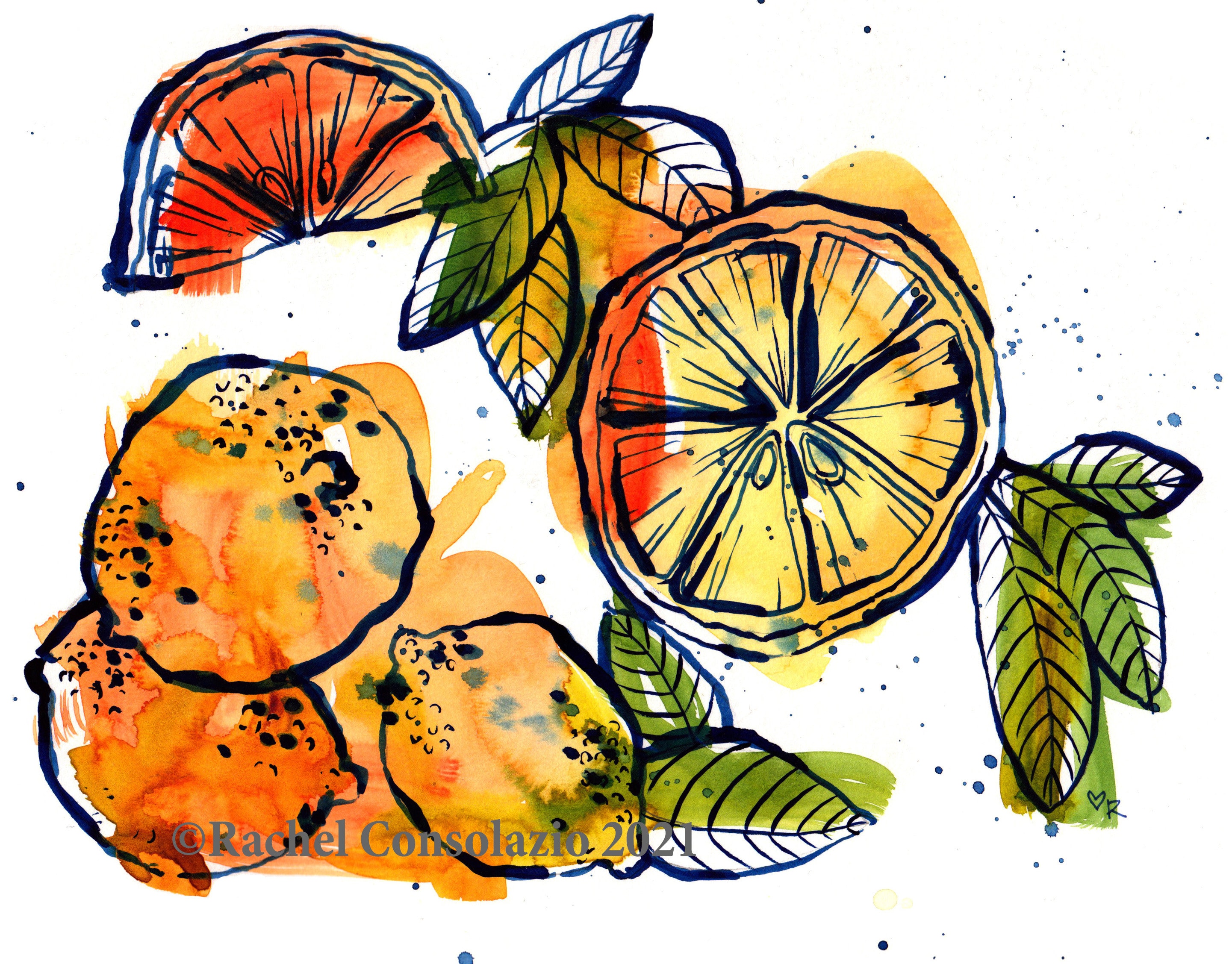 Always Lemons Watercolor & Ink Art Print