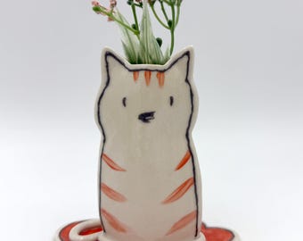 Pink Kitty Cat Petite Bud Vase, handmade ceramic