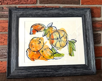 Always Lemons, Framed Original Watercolor and Ink Painting 7.5" x 10"
