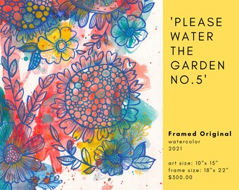 Please Water the Garden no.5, original framed Watercolor Painting