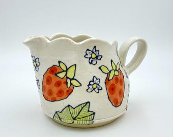 Strawberry Field Small Pitcher/Creamer, handmade ceramic,  gift for tea lover