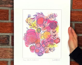Please Water the Garden no.2  Watercolor Art Print, matted and signed, gift for pink lover, gift for friend birthday, hostess gift