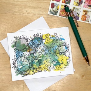 Tiptoe Notecards Set, 5 tarjetas en blanco con sobres, regalo de anfitriona, regalo para amante de los conejos, notas de agradecimiento, acuarela y tinta