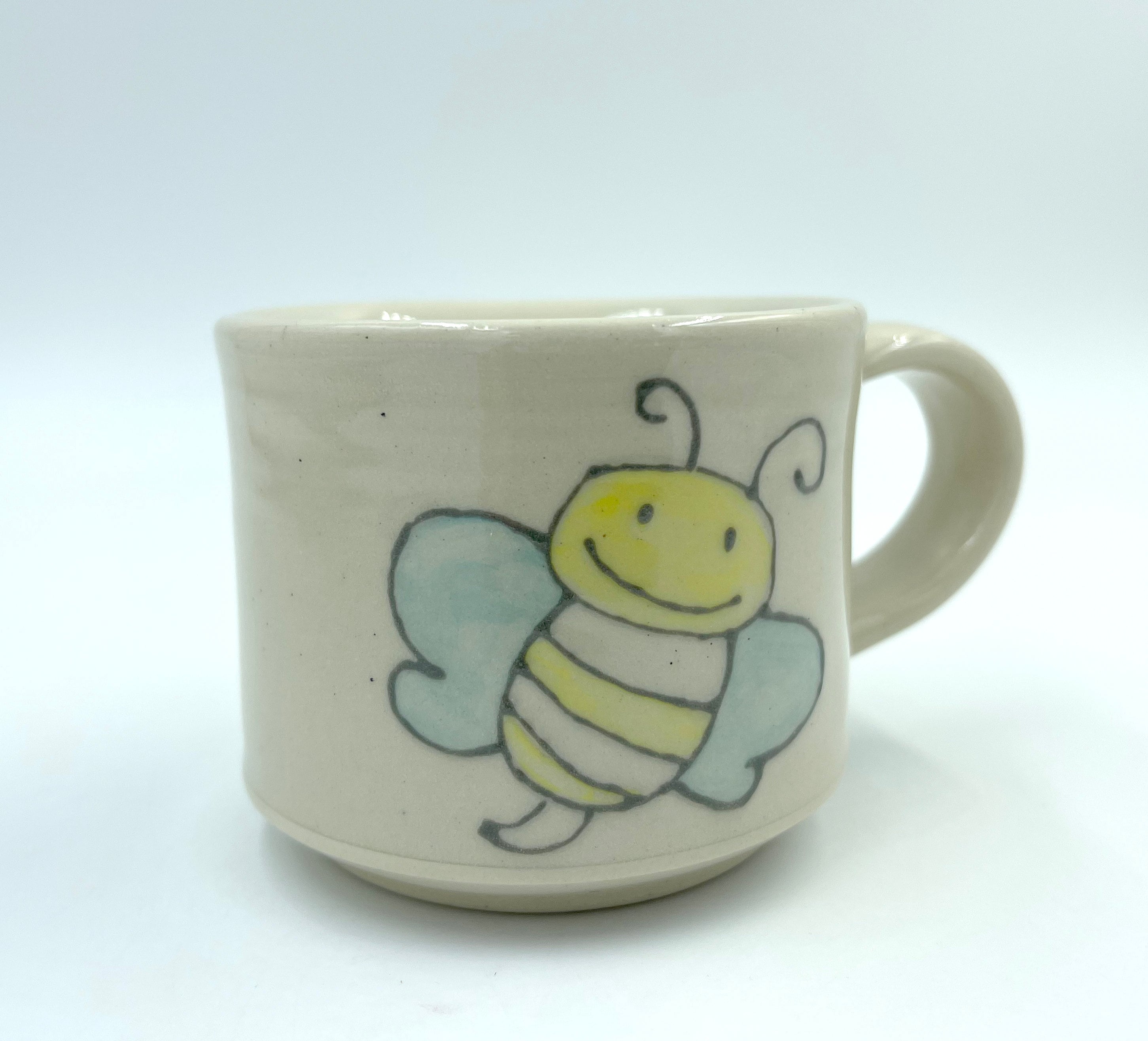 HoneyBee Cocoa Cup, small aqua and white children's cup, hot