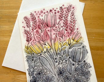 5 Notecard Set, WildRoots watercolor & ink, hidden strength and resilience