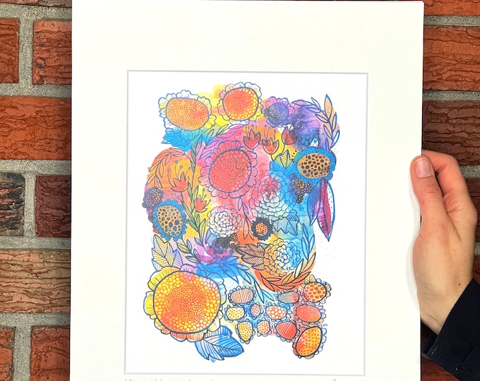 Featured listing image: Please Water the Garden Watercolor Art Print, matted and signed, gift for gardener