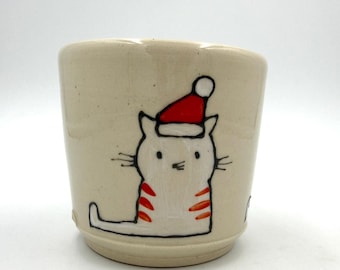 Santa Kitty Tumbler, Handmade Pottery Cup