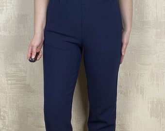Marimekko Elena Long Solid Dark Blue High Rise Women's Stretch Pants Size 34