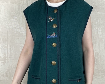Vintage Strickmoden Arber New Wool Dark Green Waistcoat Women's Vest Size 44