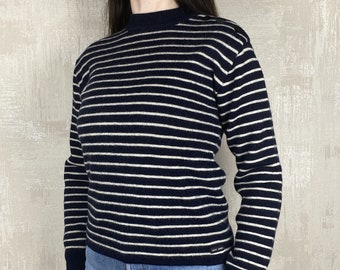 Saint James Vintage Wool Breton Striped Women's Sweater Made in France Size M