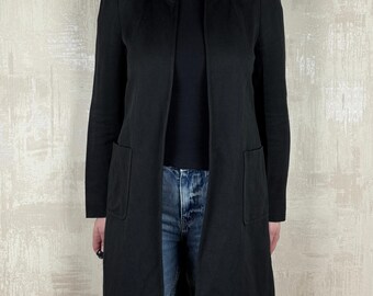 Dries van Noten Vintage Black Linen Cotton Open Front Women's Midi Coat Size 38
