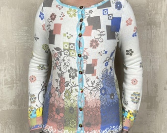 Ivko Jaquard Cotton Silk Multicolor Bohemian Floral Jacket Women's Cardigan Size 38