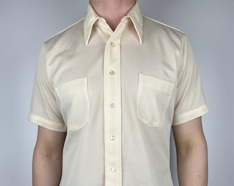 Vintage 60s Arrow Shirt: Khaki Cream Retro Button-up, Size S - Etsy