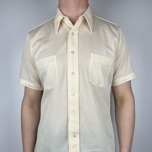 70&#39;s Arrow Scrambler Knit Vintage Mens Short Sleeve Shirt Size L (16-16.5) Disco