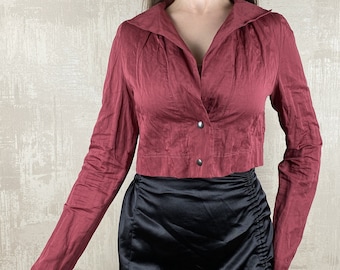 Sarah Pacini Cotton Cropped Vintage Blazer Burgundy Women's Top Size 1