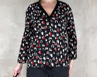 Cop Copine Y2K Ancre Top Multicolor V-Neck Printed Women's Blouse Size 38