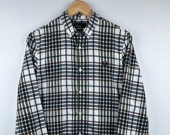 Chemise Fred Perry Carreaux Verte – Manches Longues, Taille XL, Style Mod / Retro