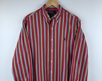 Polo by Ralph Lauren Vintage Striped Long Sleeve Men's Shirt Size L (Custom Fit)