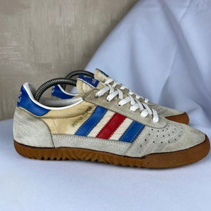 Vintage 80s Adidas Indoor Court Shoes White Blue Mens Size 11