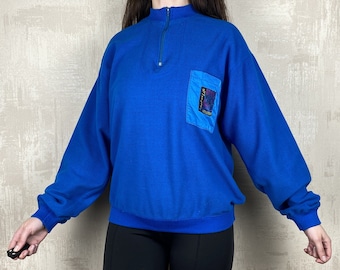 Maglione da donna in pile vintage Mammut con mezza zip, prodotto in Svizzera, taglia M