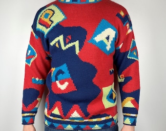 Vintage PACO Abstract Geometric Crazy Wool Knit Sweater Size S/M Unisex