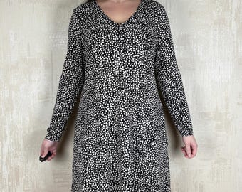 Gudrun Sjoden Organic Cotton Black Beige Floral Long Sleeve A-Line Dress Size M