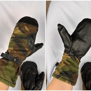 Vintage Mittens Gloves Extreme Cold Weather Dutch Army Military Leather Palms