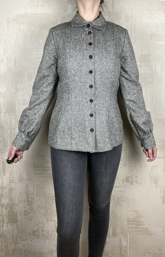 Dirk Van Saene Vintage Wool Gray Shirt Women's Bla