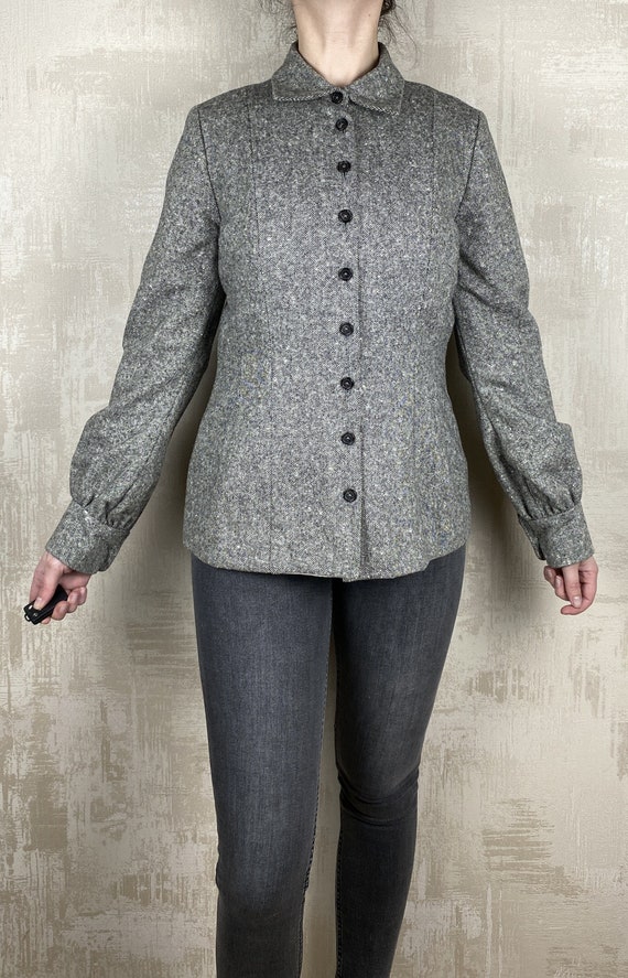 Dirk Van Saene Vintage Wool Gray Shirt Women's Blazer Made in Belgium Size 40