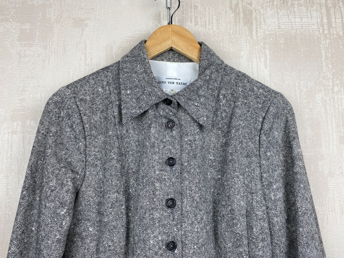 Dirk Van Saene Vintage Wool Gray Shirt Women's Blazer Made in Belgium Size 40, foto 4 di 5