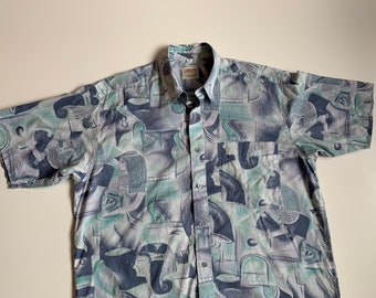 Vintage Liberty Hawaiian Shirt Size M Aloha Kleopatra Print Party Festival Rave Streetwear 90s