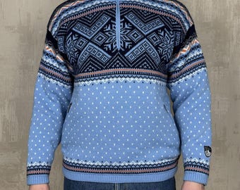 F. LLI Campagnolo Nordic Fair Isle Half Zip Pullover Sweater Windproof Taglia L