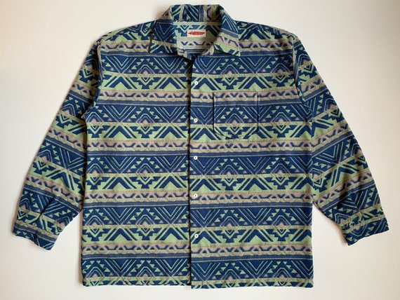 90s Vintage Vincenzo Aztec Navajo Mens Fleece Shirt S… - Gem