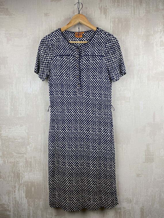 Tory Burch 100% Silk Polka Dot Beige Blue Dress Size L - Etsy