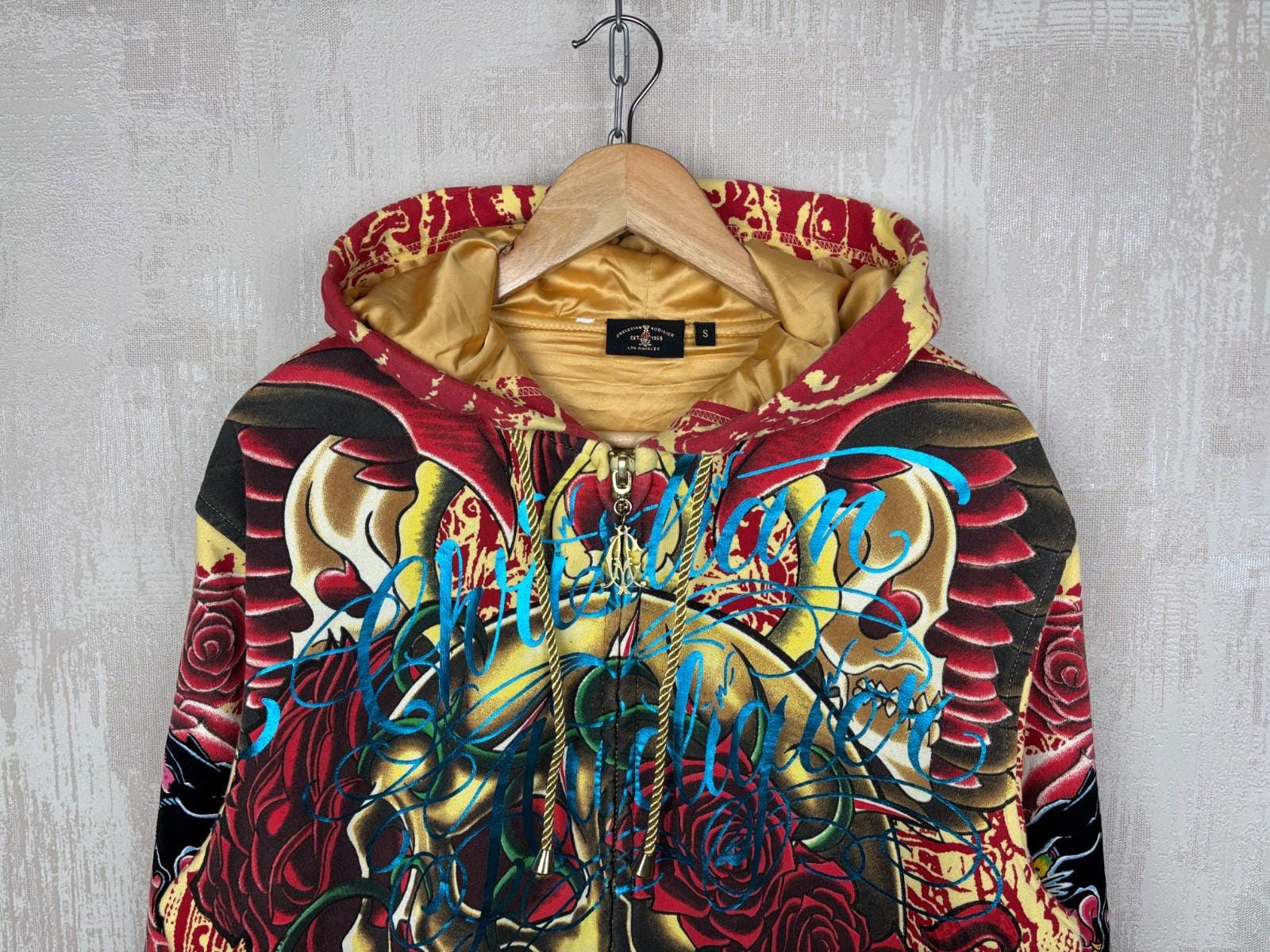 Vintage Christian Audigier All Over Print Zip Hoodie Men's Size S