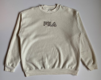 CoolOldStyle Fila Vintage Big Logo Fleece Mens Sweatshirt White Size XXL (2XL) Streetwear Hip Hop Oversized Athletic Hipster