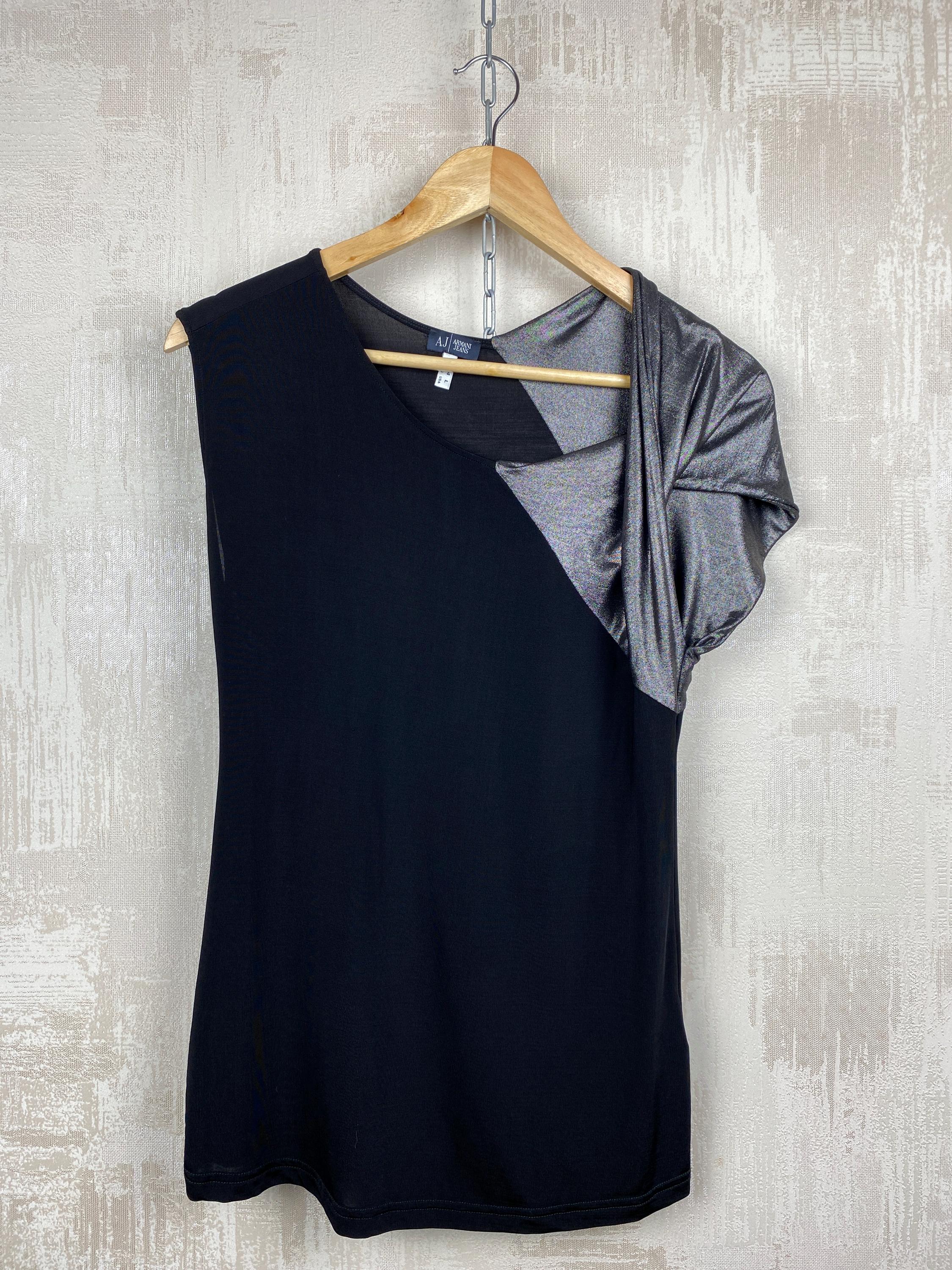 Armani Jeans Vintage Black Silver Sleeve Top Women's Blouse Size