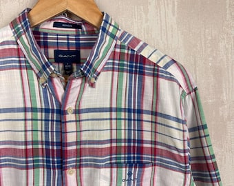 Camisa de manga larga a cuadros Gant, talla L para hombre, de algodón con botones