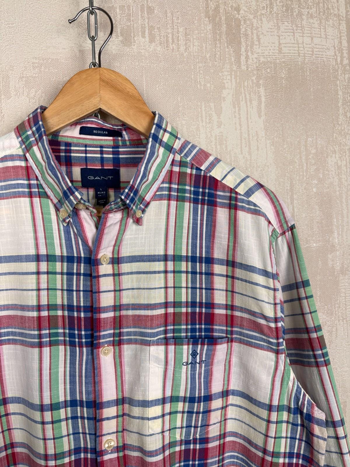 Gant Check Long Sleeve Shirt Men's Size L Button Up Cotton
