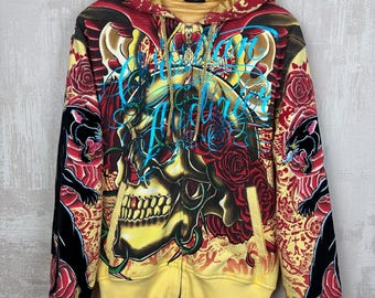 Vintage Christian Audigier All Over Print Zip Hoodie Men's Size S