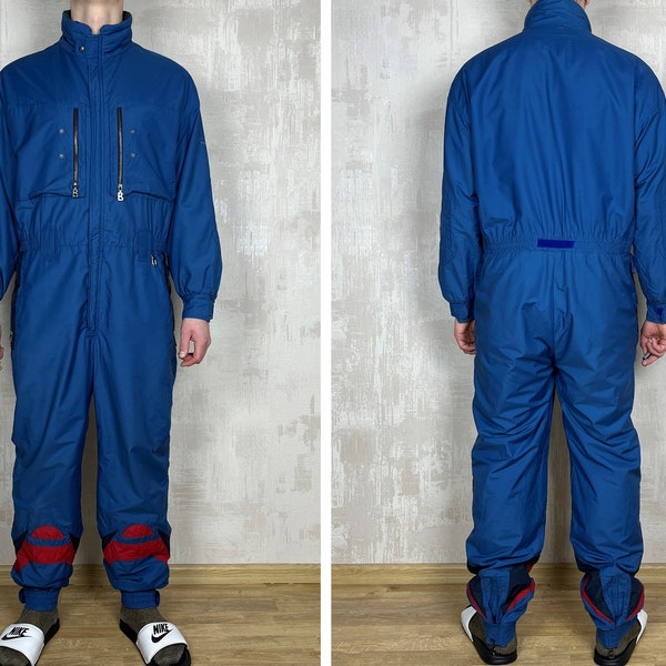 90's Bogner Vintage Ski Suit Jumpsuit Retro Snowsuit Men's Size ~ L-XL Blue Snow Winter Skiing Snowboard