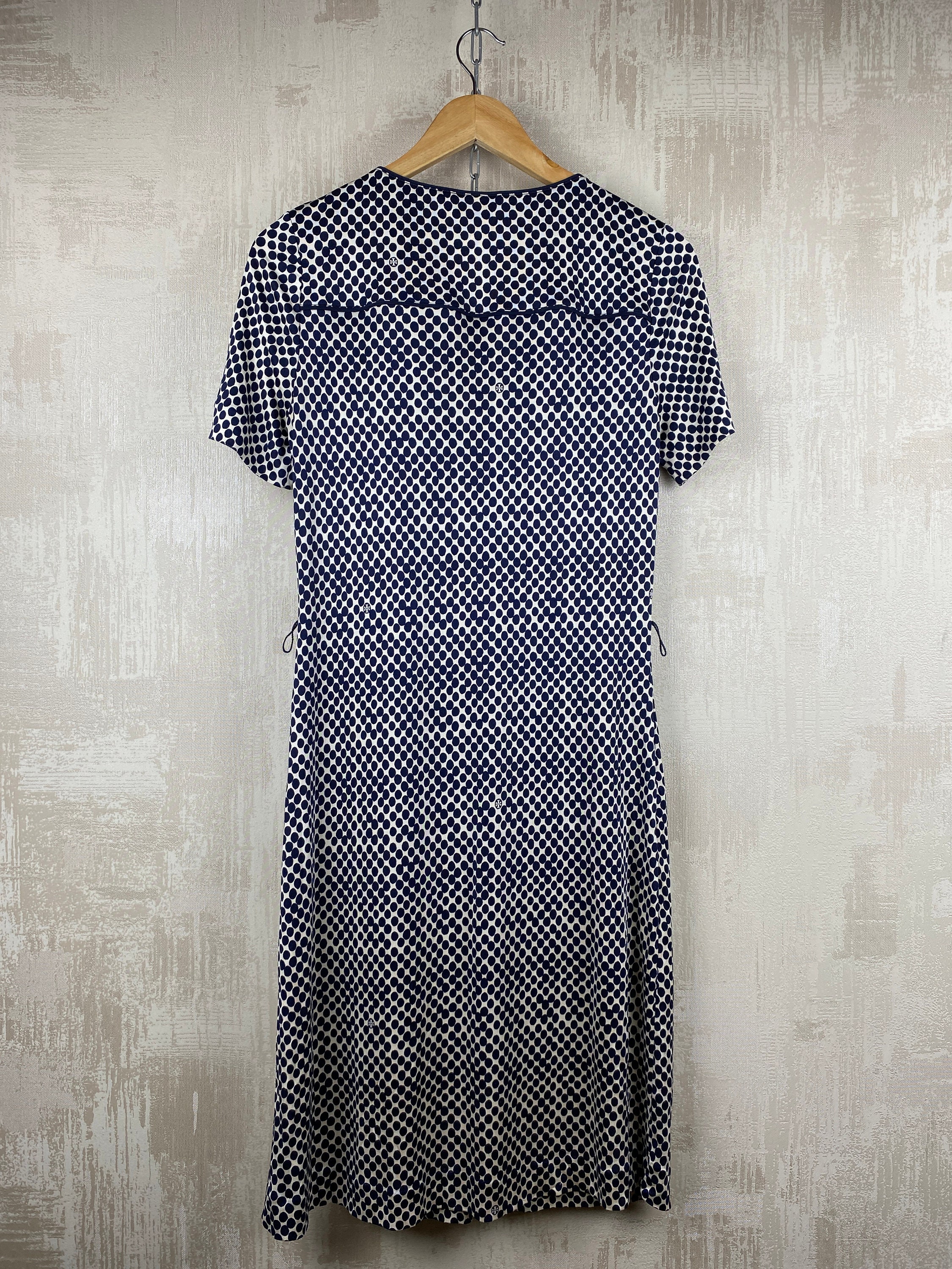 TORY BURCH 青い花柄シルク100%ワンピース US4 Mサイズ Tory Burch トリーバーチ シルク 花柄カシュクールワンピース