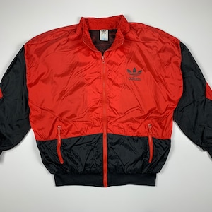 90s adidas リフレククタージャケット　illuminite XL 古着 80s adidas トレフォイル ロゴ 刺しゅう パデット