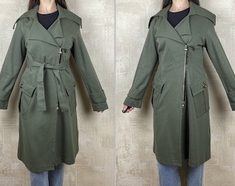 Marimekko Ritva Falla Vintage Khaki Lightweight Women's Midi Coat Made in Estonia Size 38