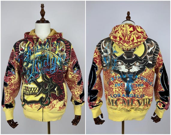 Vintage Christian Audigier All Over Print Zip Hoodie Men's Size S