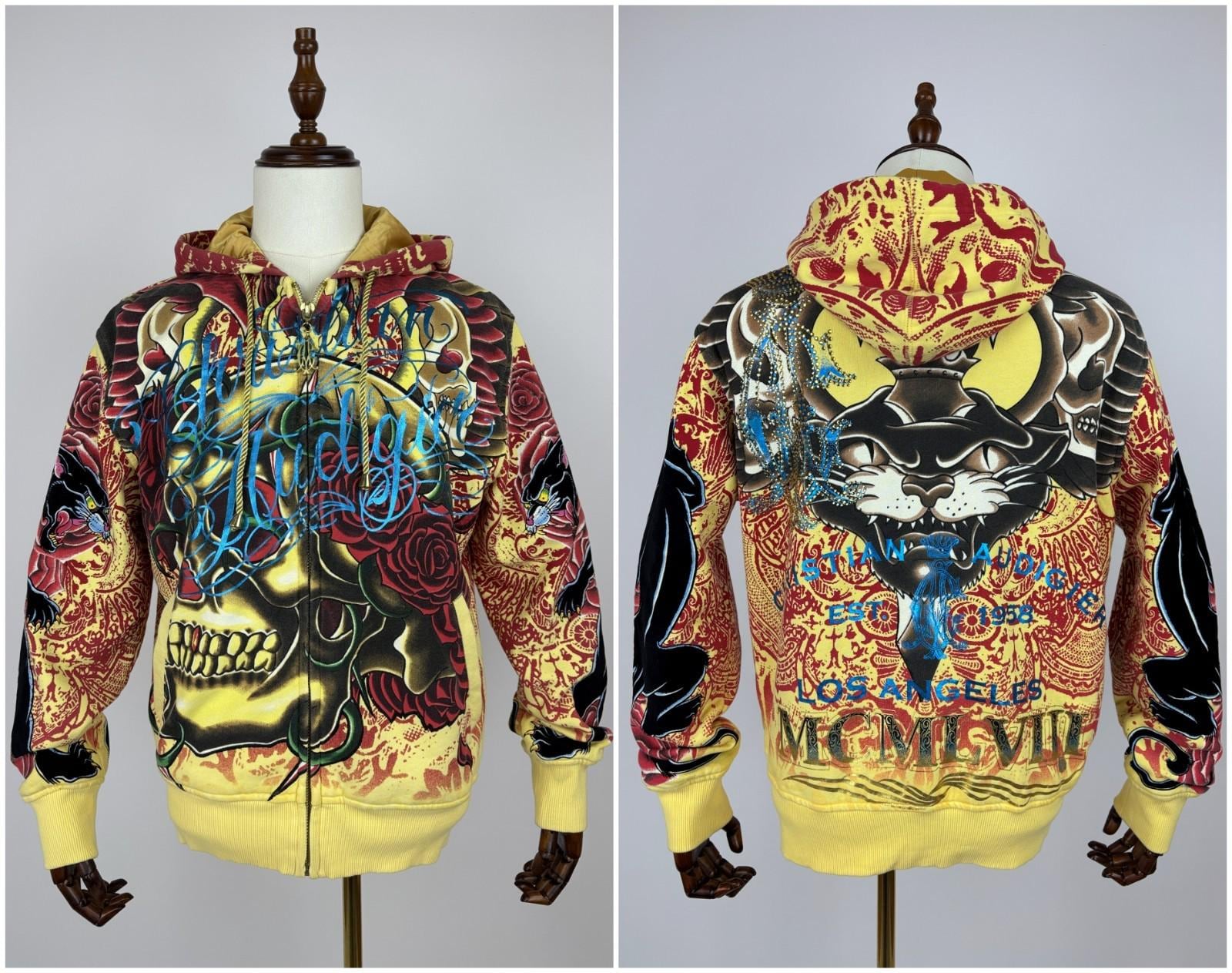 Vintage Christian Audigier All Over Print Zip Hoodie Men's Size S